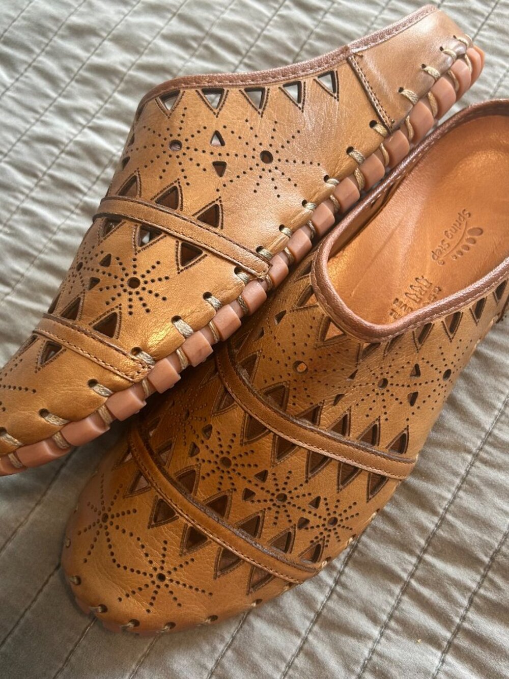Spring Step Fusalide Brown Leather Cutout Slide Clogs Mules Women's Size 41 / 10